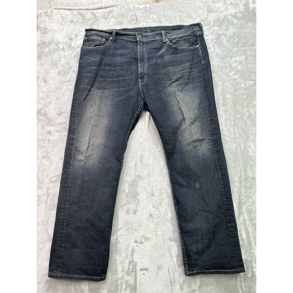 Levis 505 Jeans Men Sz 42x30 Indigo Blue Straight Leg Guys Whiskered Faded Work